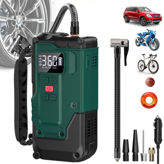 Tire Inflator Portable Air Compressor, 150PSI Cordless Air Pump for Car Tires, Battery & 12V DC Dual Power Electric Bike Tire Pump with Digital Pressure Gauge, LED Light, for Car, Motorcycle, Ball